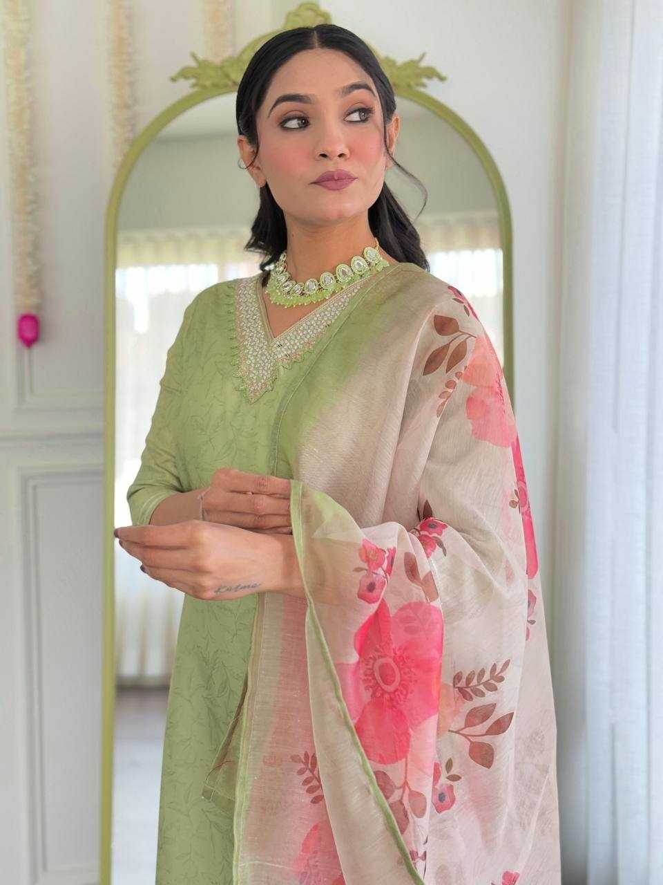 Rayon Embroidery Party wear suit Green Salwar - MYLUXURY LANE ENTERPRISE